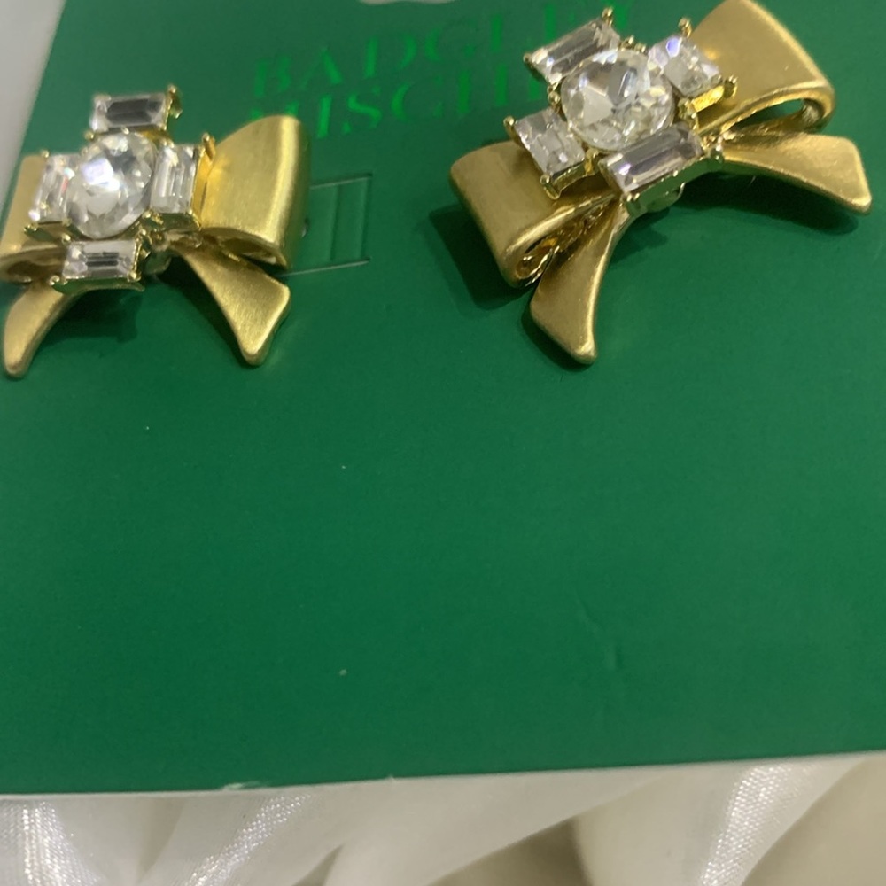 NWT Badgley Mischka Bow Earrings with Rhinestones - Picture 5 of 8